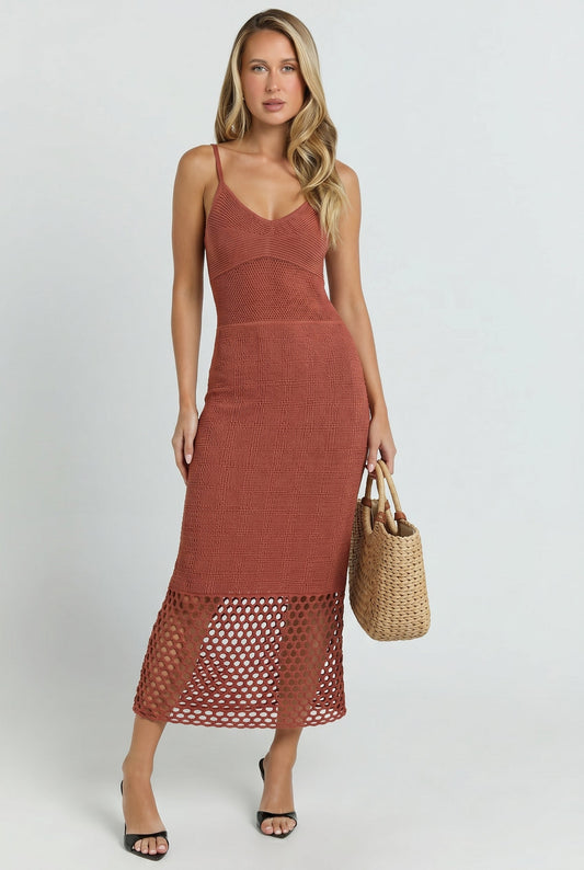 Brown Isabella Knit Midi Dress