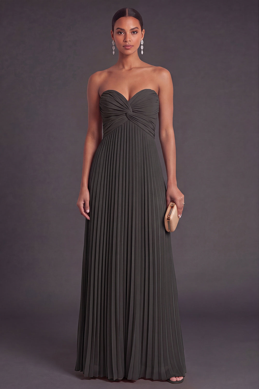Black and Orange Vivienne Pleated Sweetheart Gown