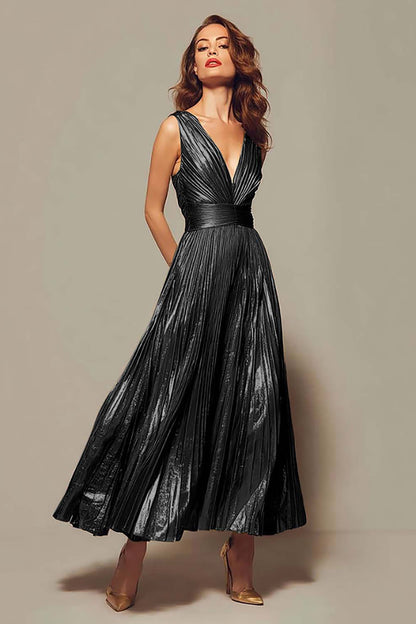 Gold Aurelia Metallic Pleated Formal Gown