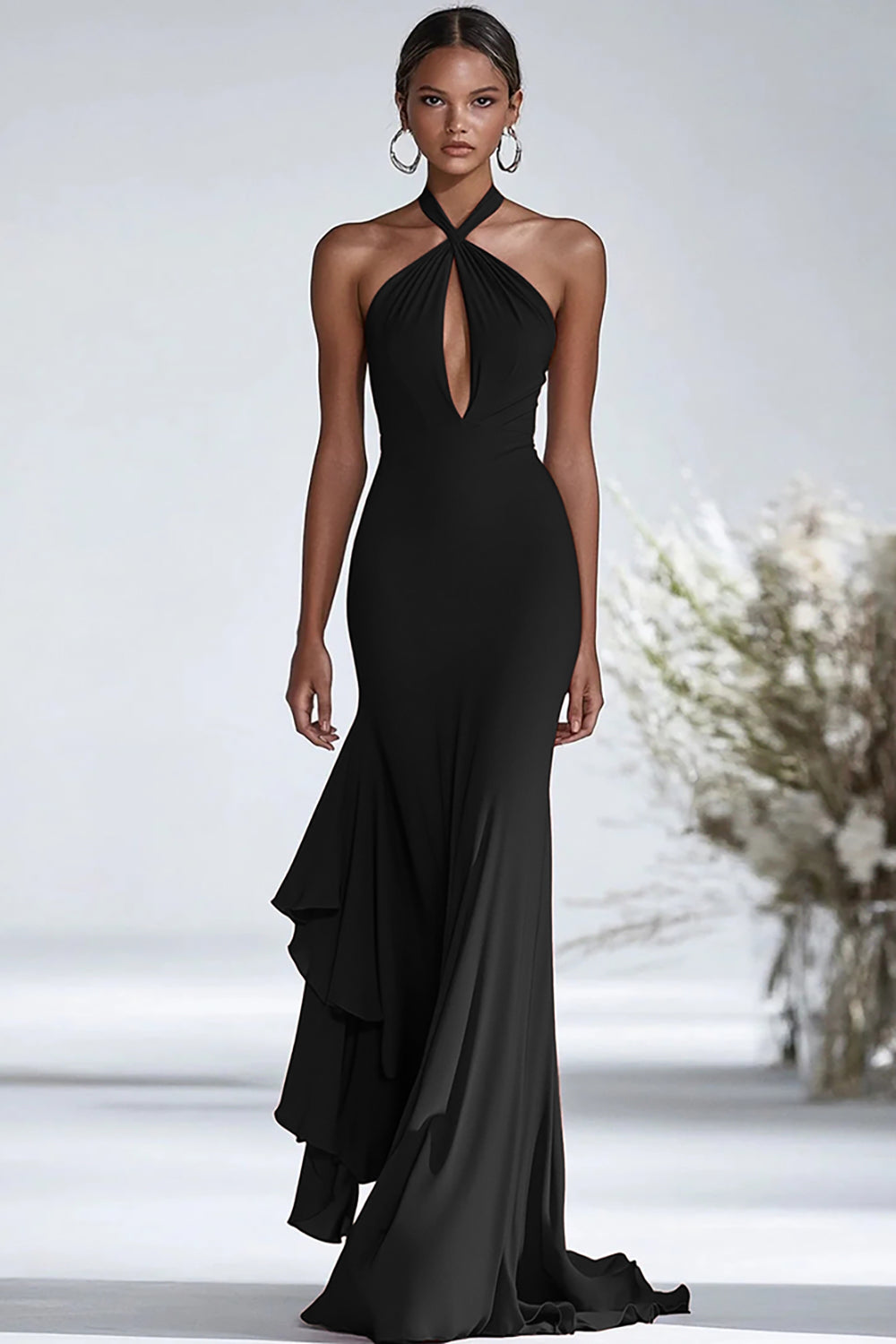 Plum Valentina Halter Chiffon Gala Dress