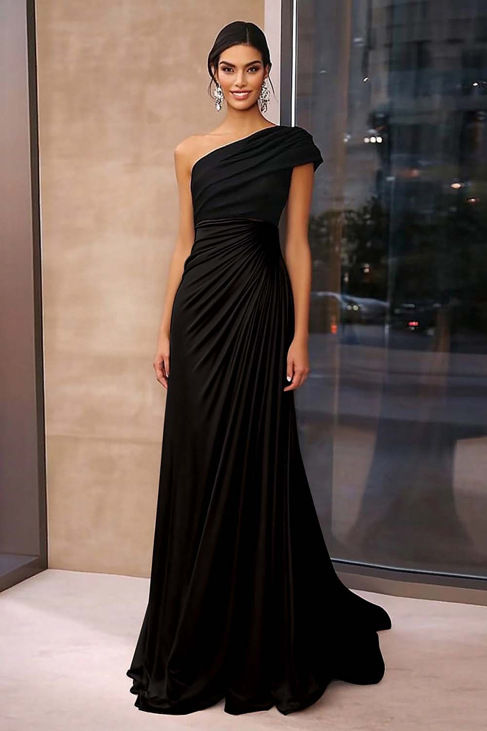 Black&Cabernet Arabella Crepe One-Shoulder Gala Dress