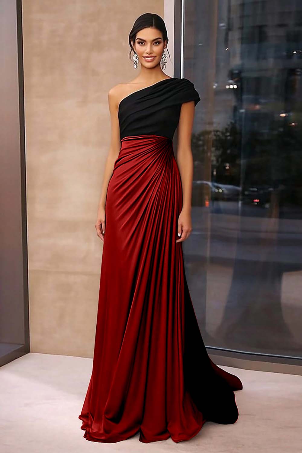 Black&Ink Blue Arabella Crepe One-Shoulder Gala Dress