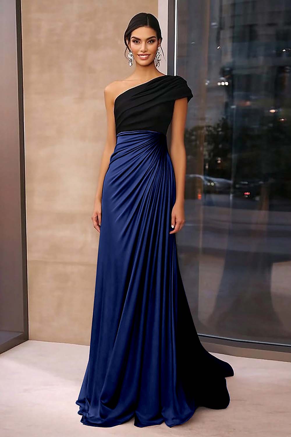 Black&Plum Arabella Crepe One-Shoulder Gala Dress