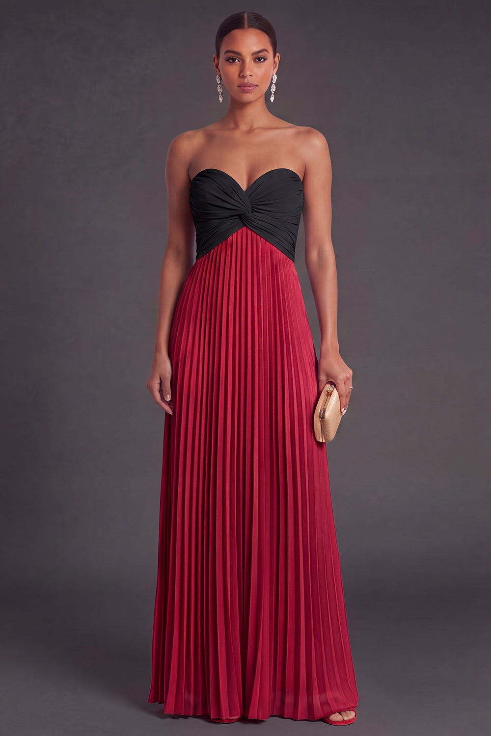 Pink and Orange Vivienne Pleated Sweetheart Gown