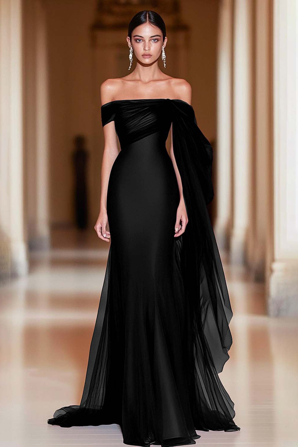 Dark Navy Vivienne Off-Shoulder Mermaid Tulle Gown