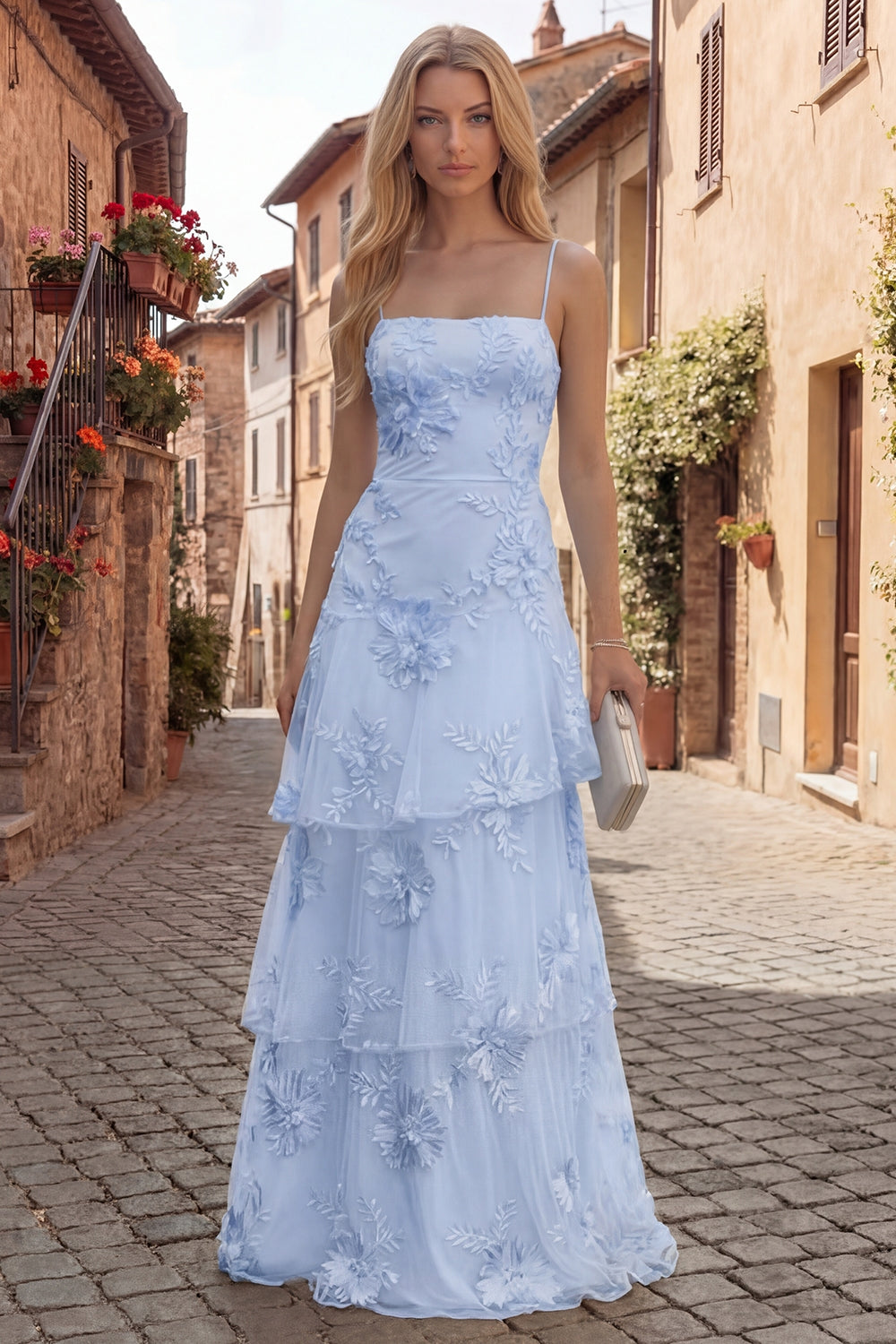 Blue Isabelle Tiered Ruffle Floral Dress