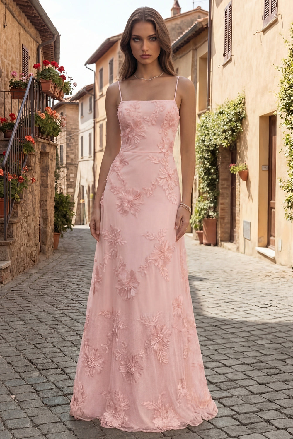 Lilac Celestine Floral Appliqué A-Line Gown
