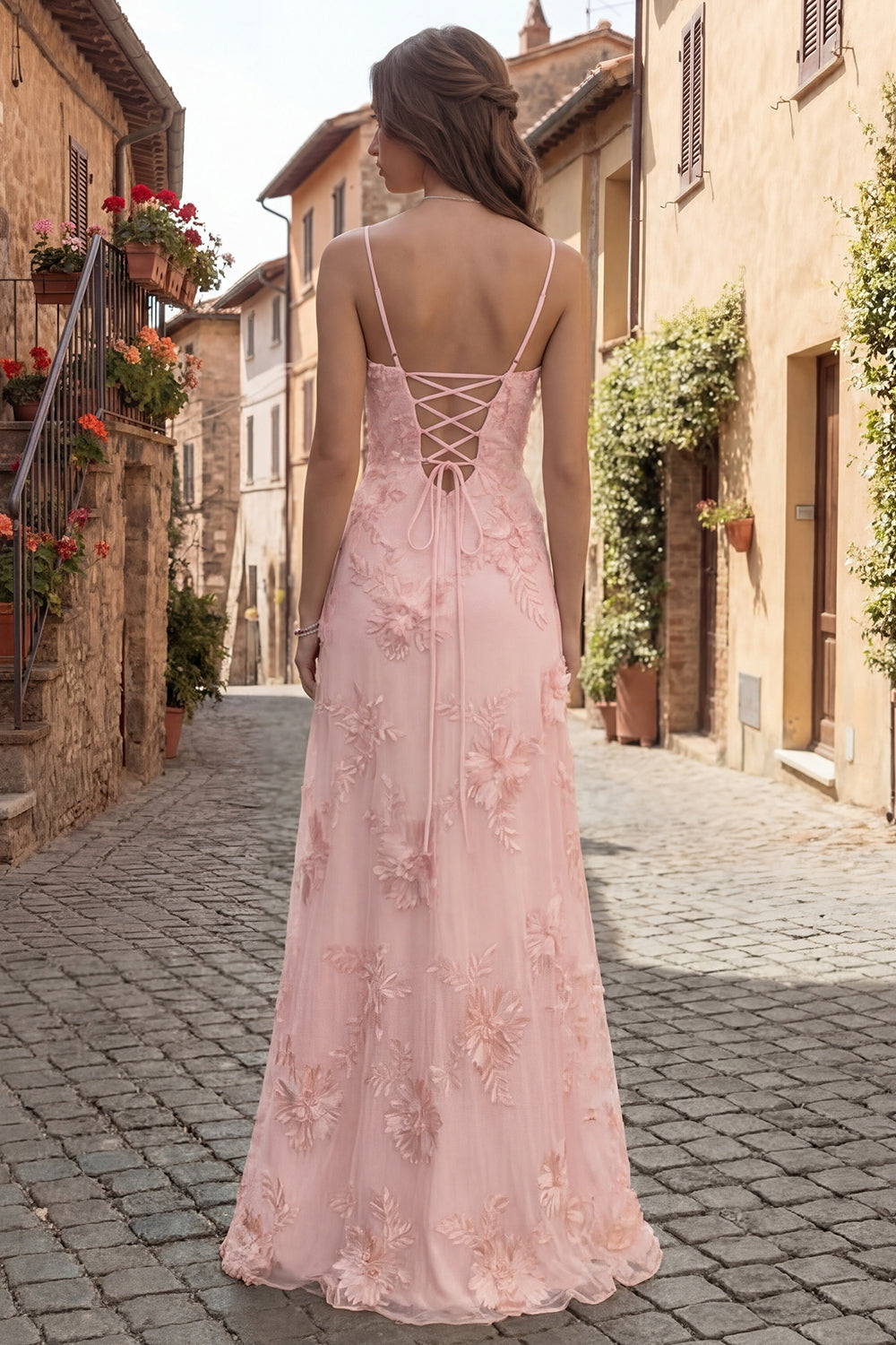 Blush Celestine Floral Appliqué A-Line Gown