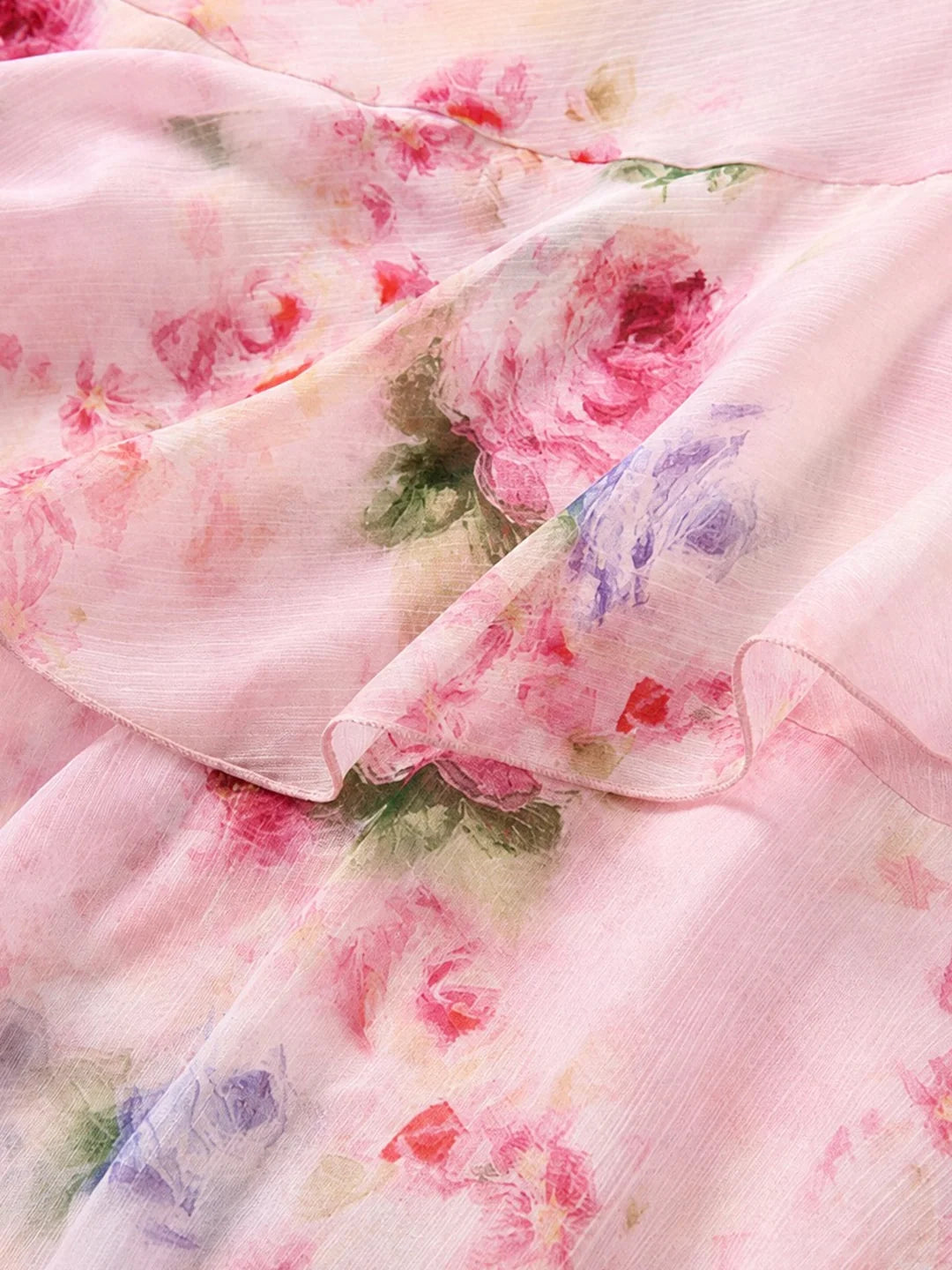 Soft Pink Isabelle Watercolor Floral Tiered Maxi Dress
