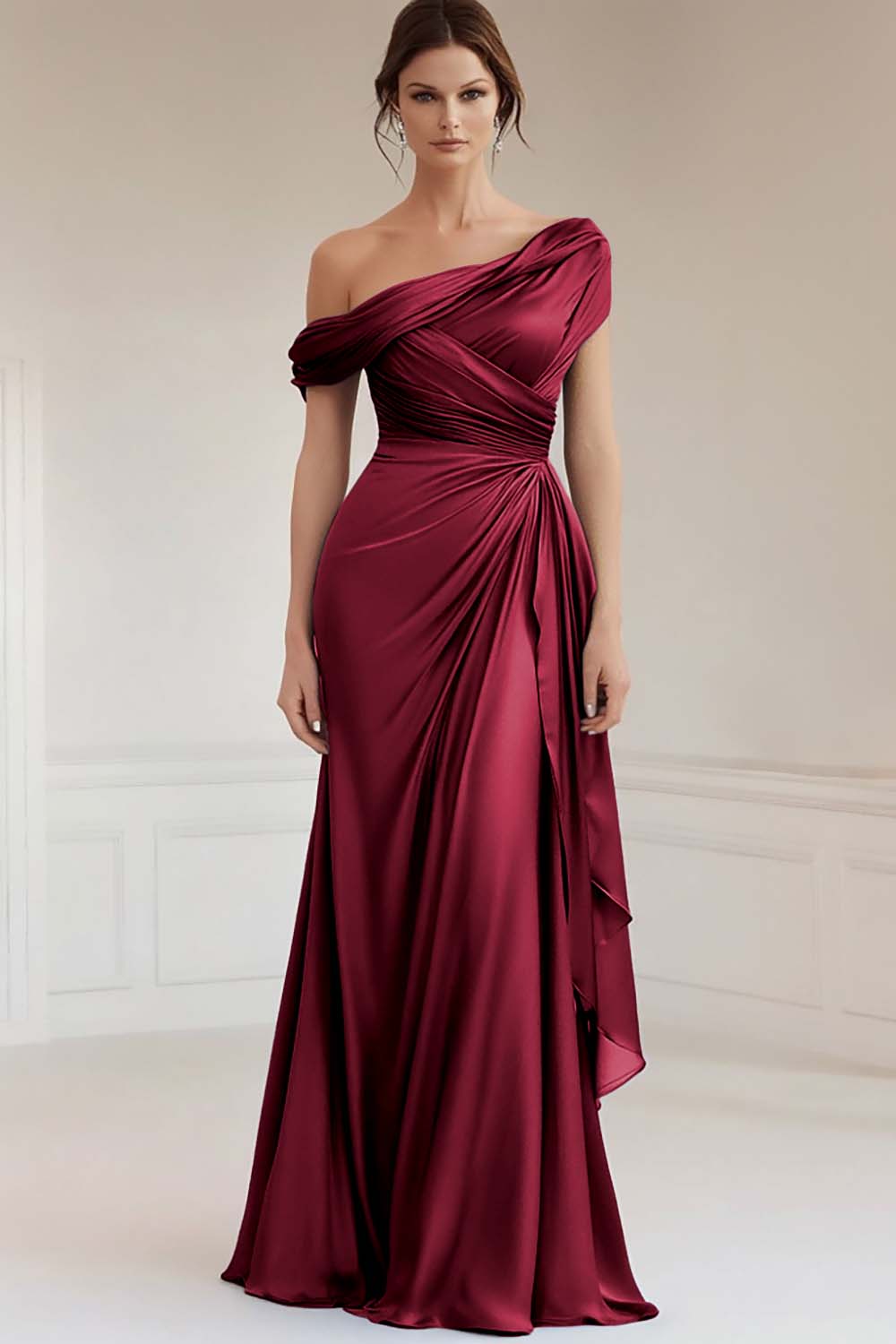 Blush Pink Vivienne One-Shoulder Satin Mermaid Dress