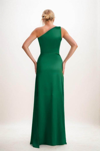Dark Navy Arabella One-Shoulder Satin Sheath Dress