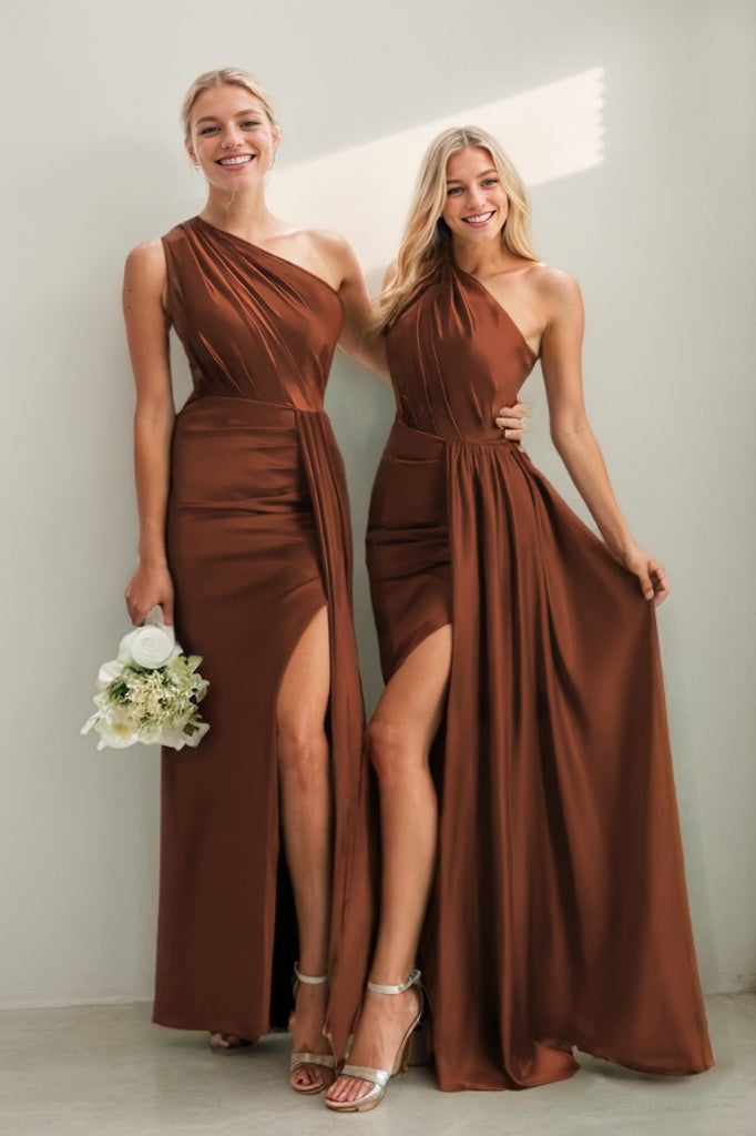 Tawny Arabella One-Shoulder Satin Sheath Dress