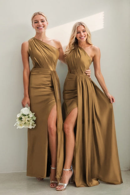 Steel Grey Arabella One-Shoulder Satin Sheath Dress