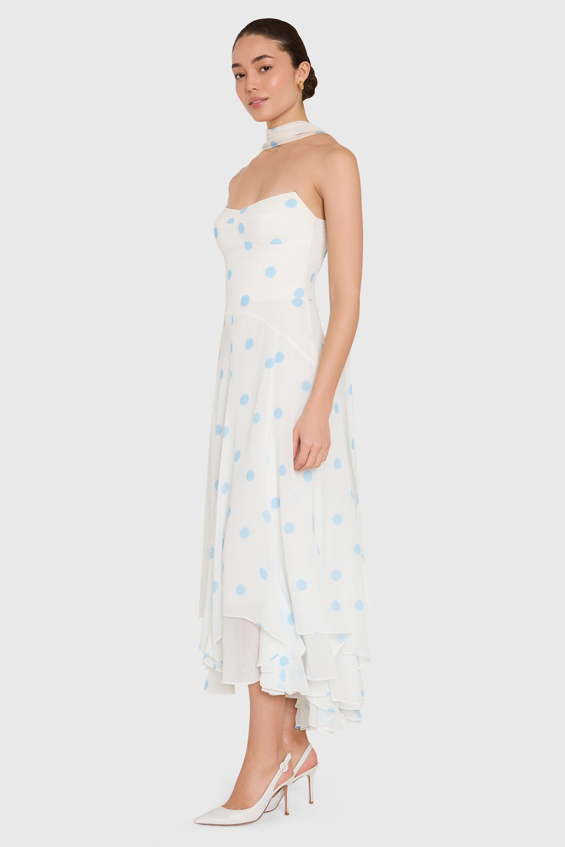 Polka Dot Monterey Linen Dress with Scarf