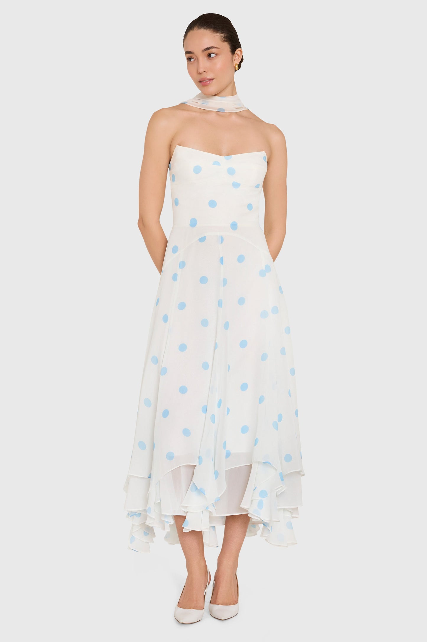 Polka Dot Monterey Linen Dress with Scarf