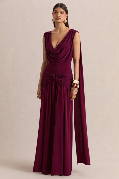 Detailing Amelisse Burgundy Plunge Maxi Dress