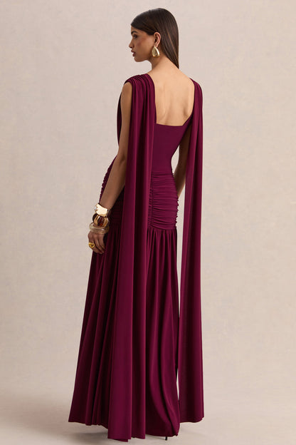 Detailing Amelisse Burgundy Plunge Maxi Dress