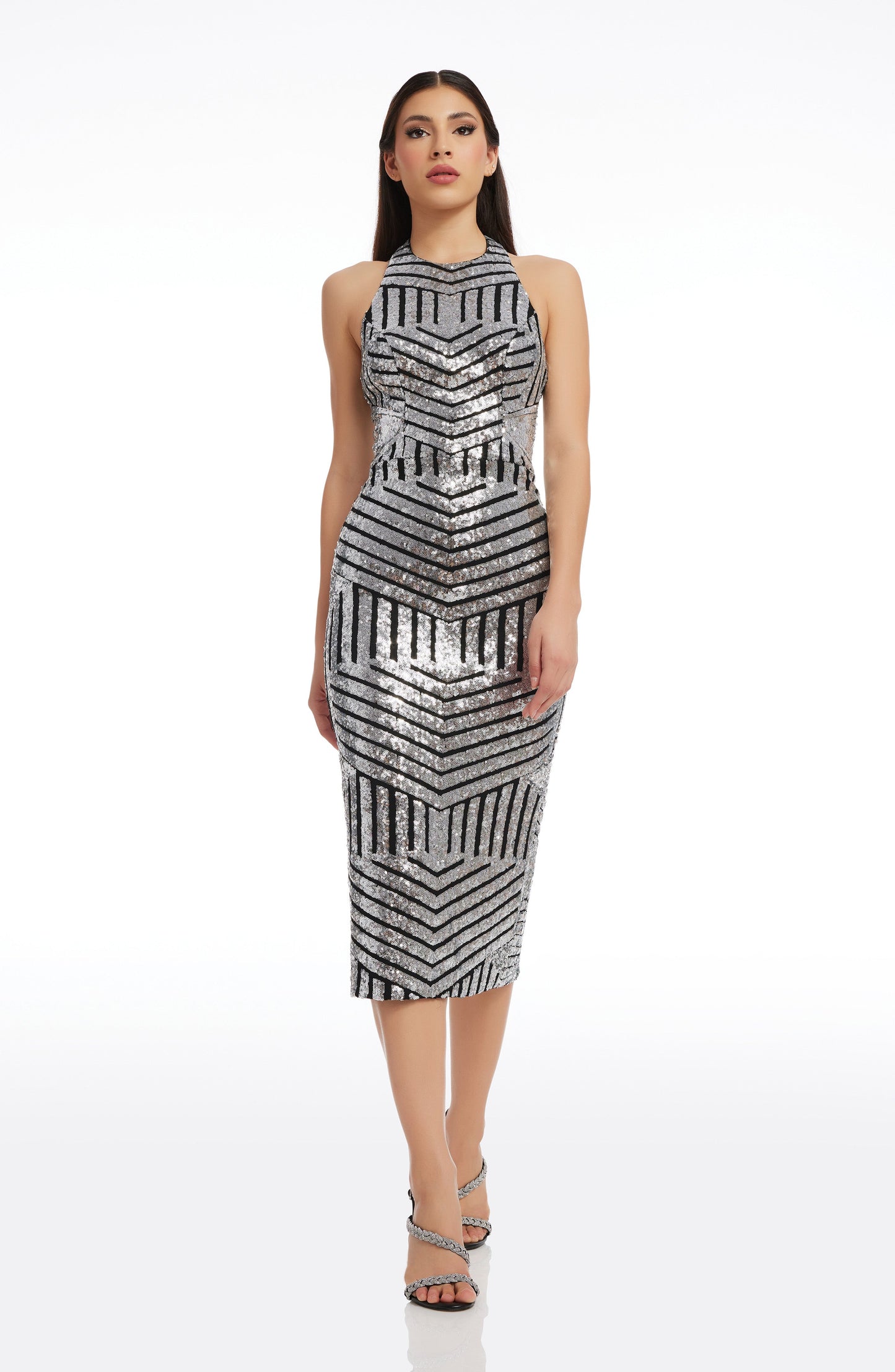 SILVER-BLACK Cleo Colorblock Midi Dress