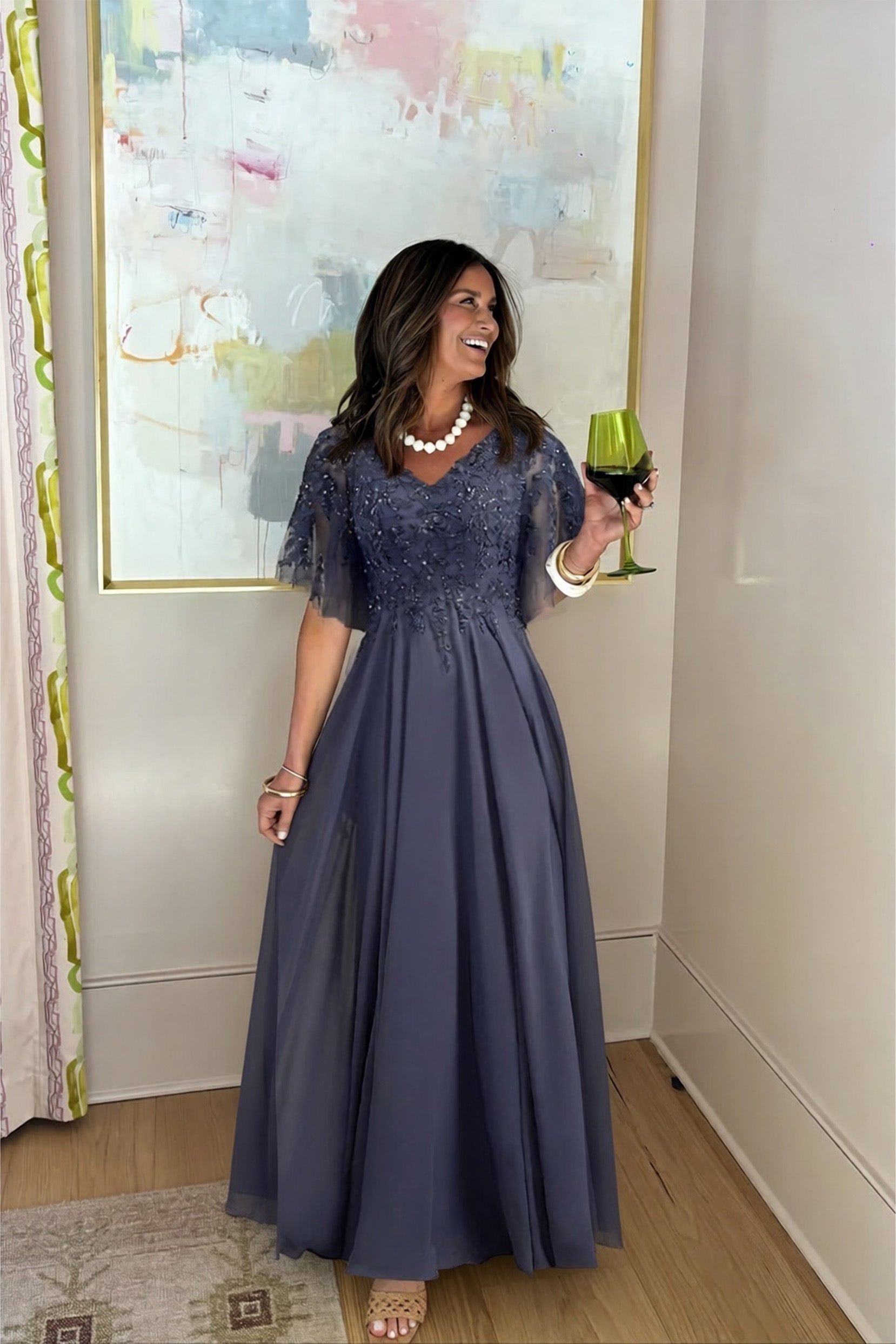 Line Floor Length Chiffon Mother Dress CM0079 Arabella Lace Tea Length Dress