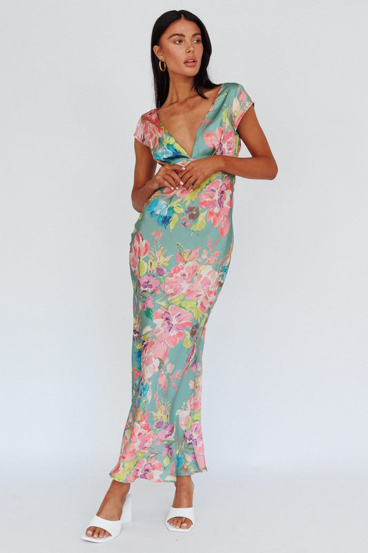 Lucinda Floral Midi Dress in Olive