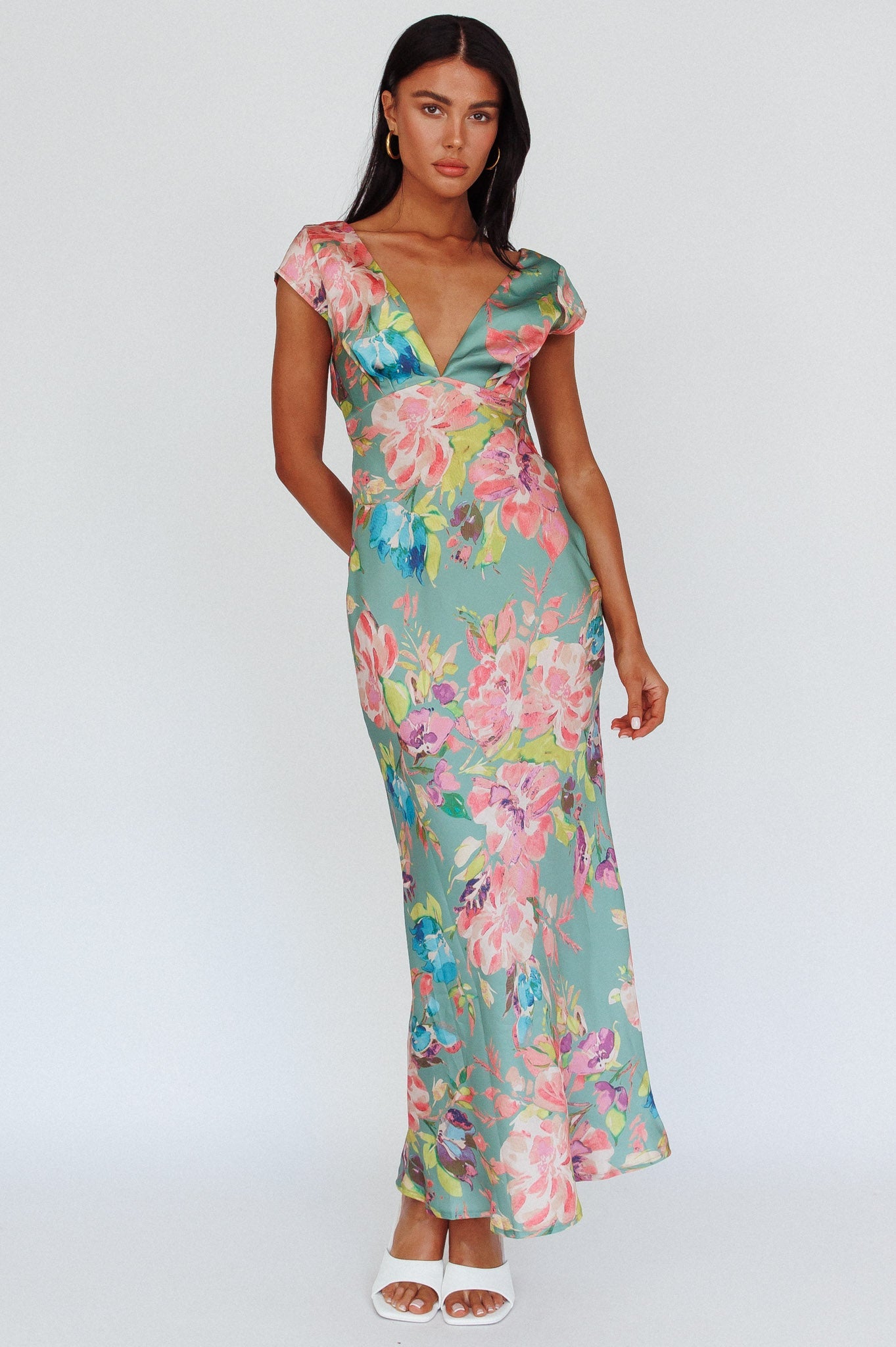 Lucinda Floral Midi Dress in Olive