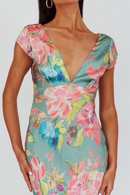 Lucinda Floral Midi Dress in Olive