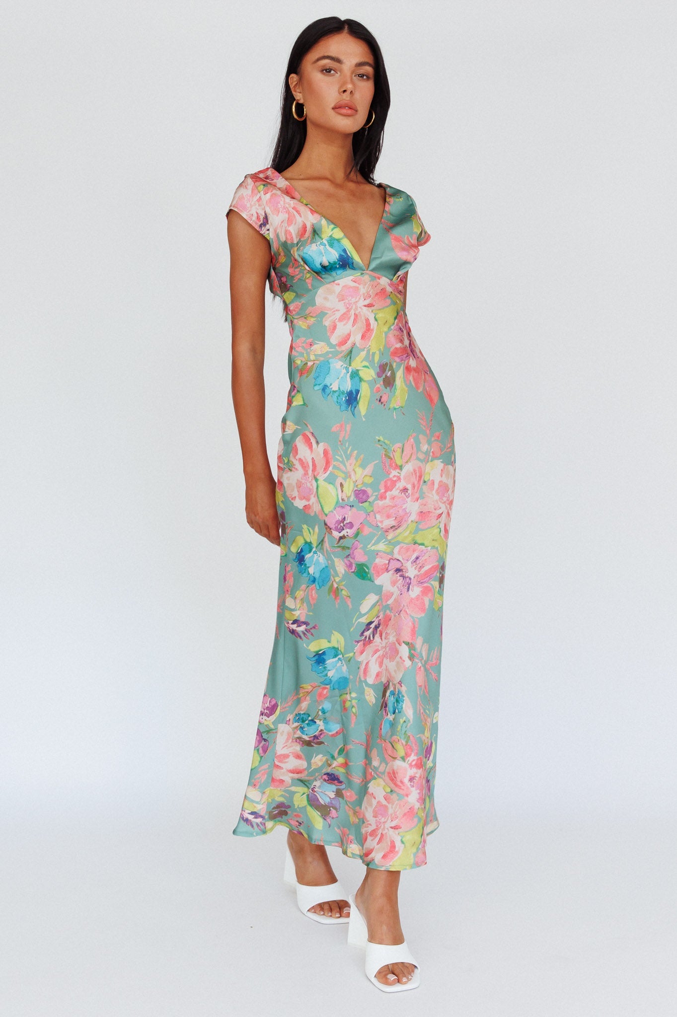 Lucinda Floral Midi Dress in Olive