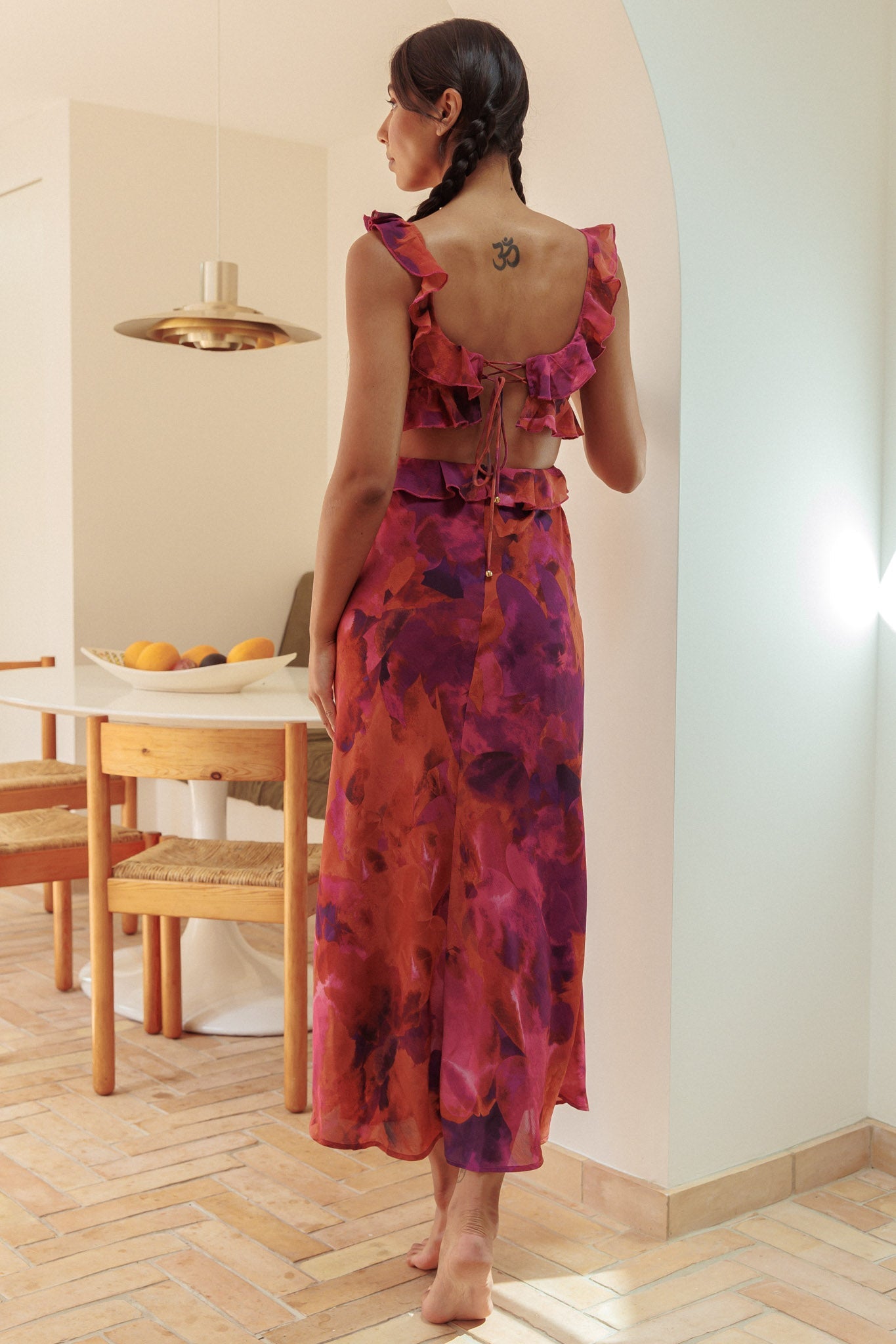 Margot Ruffle Trim Maxi Dress in Dark Rose Floral