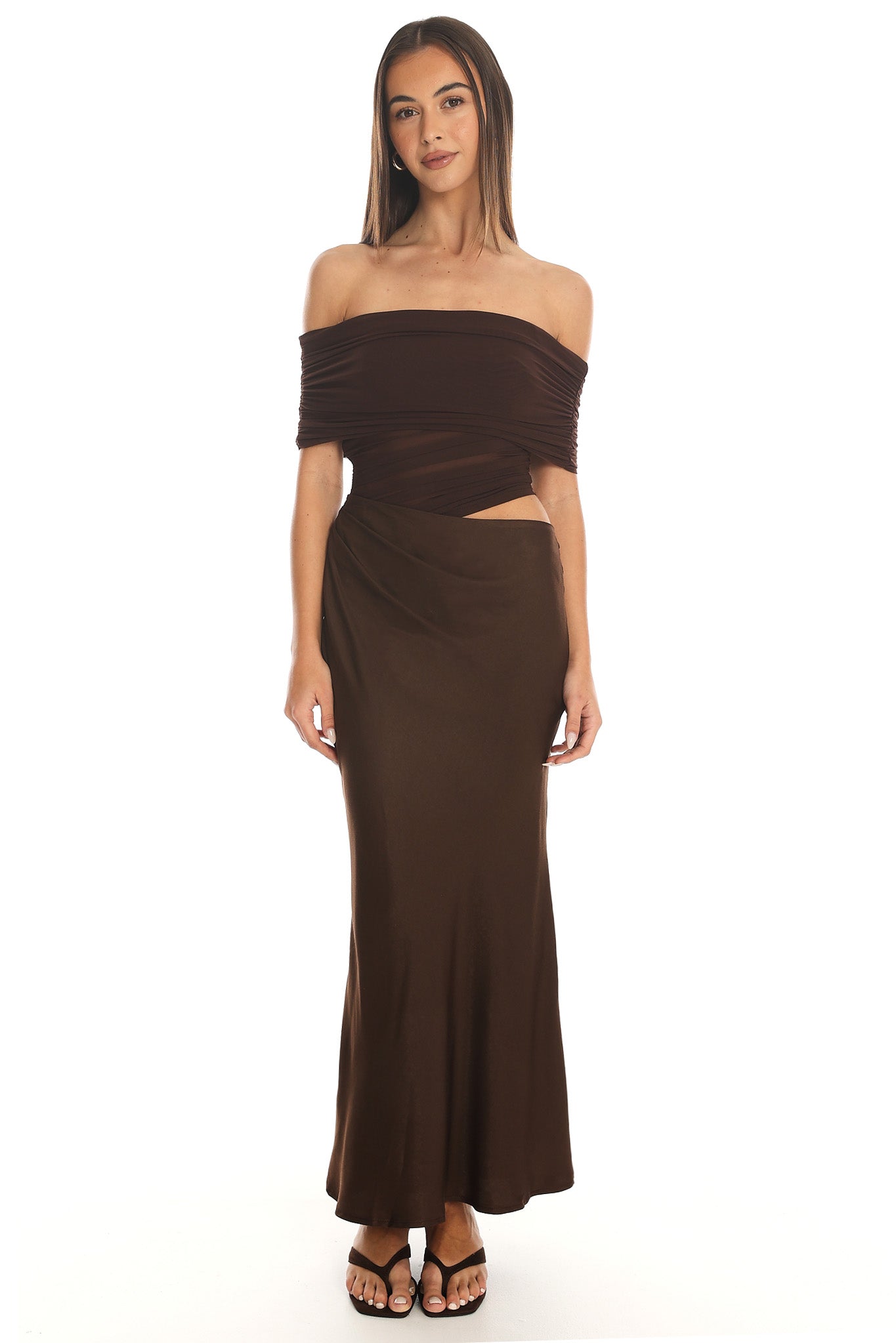 Shoulder Midi Dress Chocolate Lorely Off-Shoulder Midi Dress