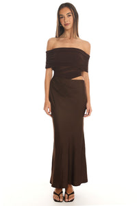 Shoulder Midi Dress Chocolate