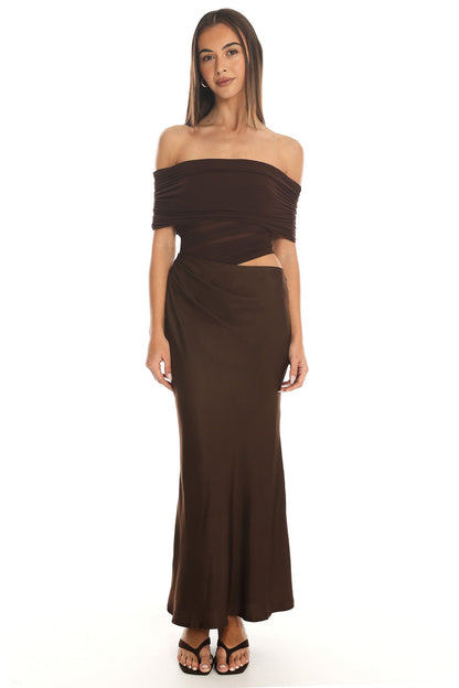 Shoulder Midi Dress Chocolate Lorely Off-Shoulder Midi Dress