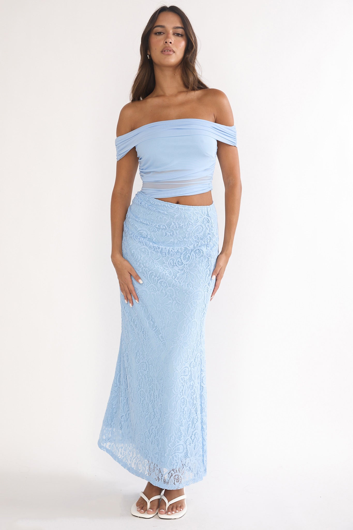 Shoulder Lace Maxi Dress Blue Lorely Off-Shoulder Midi Dress