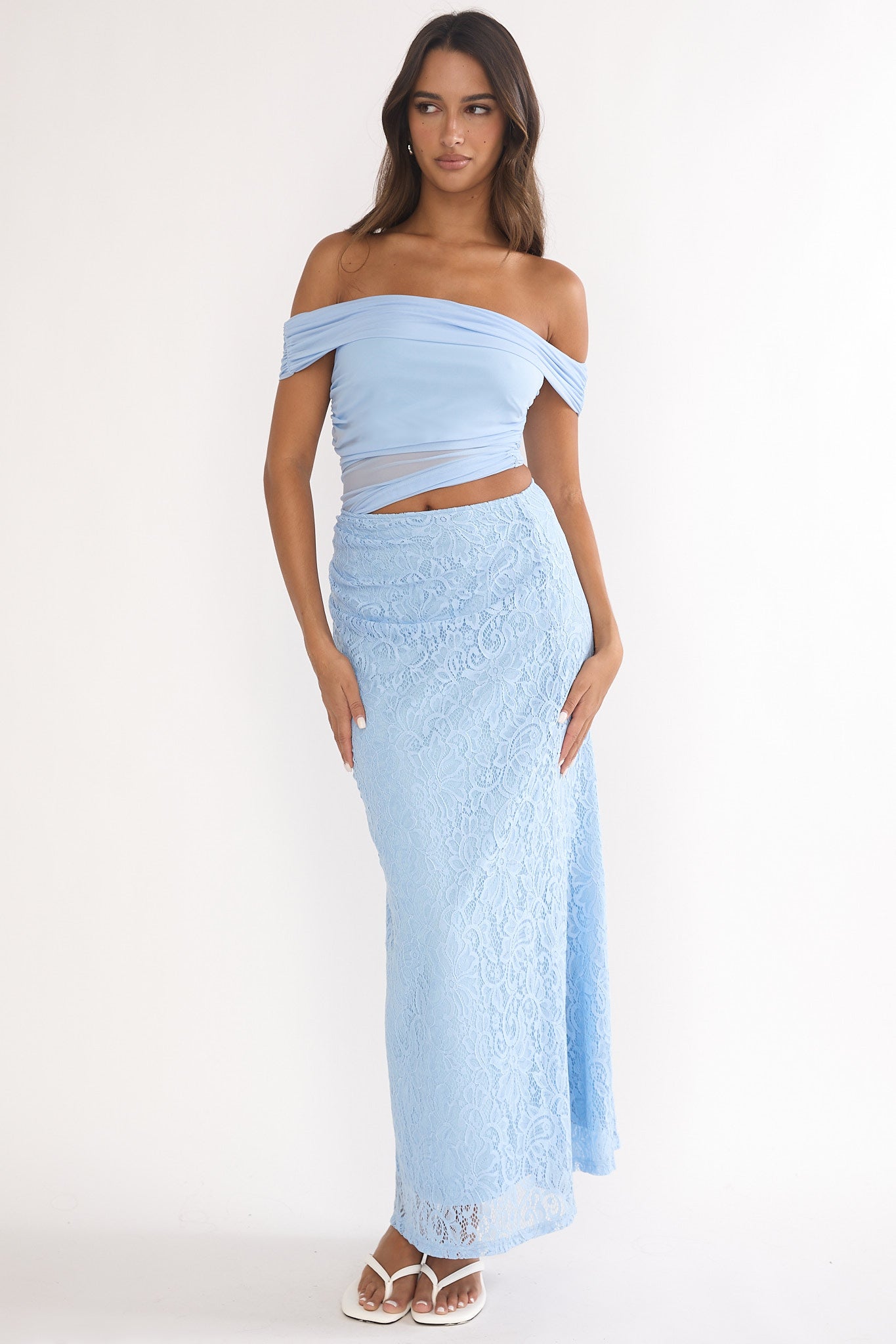Shoulder Lace Maxi Dress Blue Lorely Off-Shoulder Midi Dress
