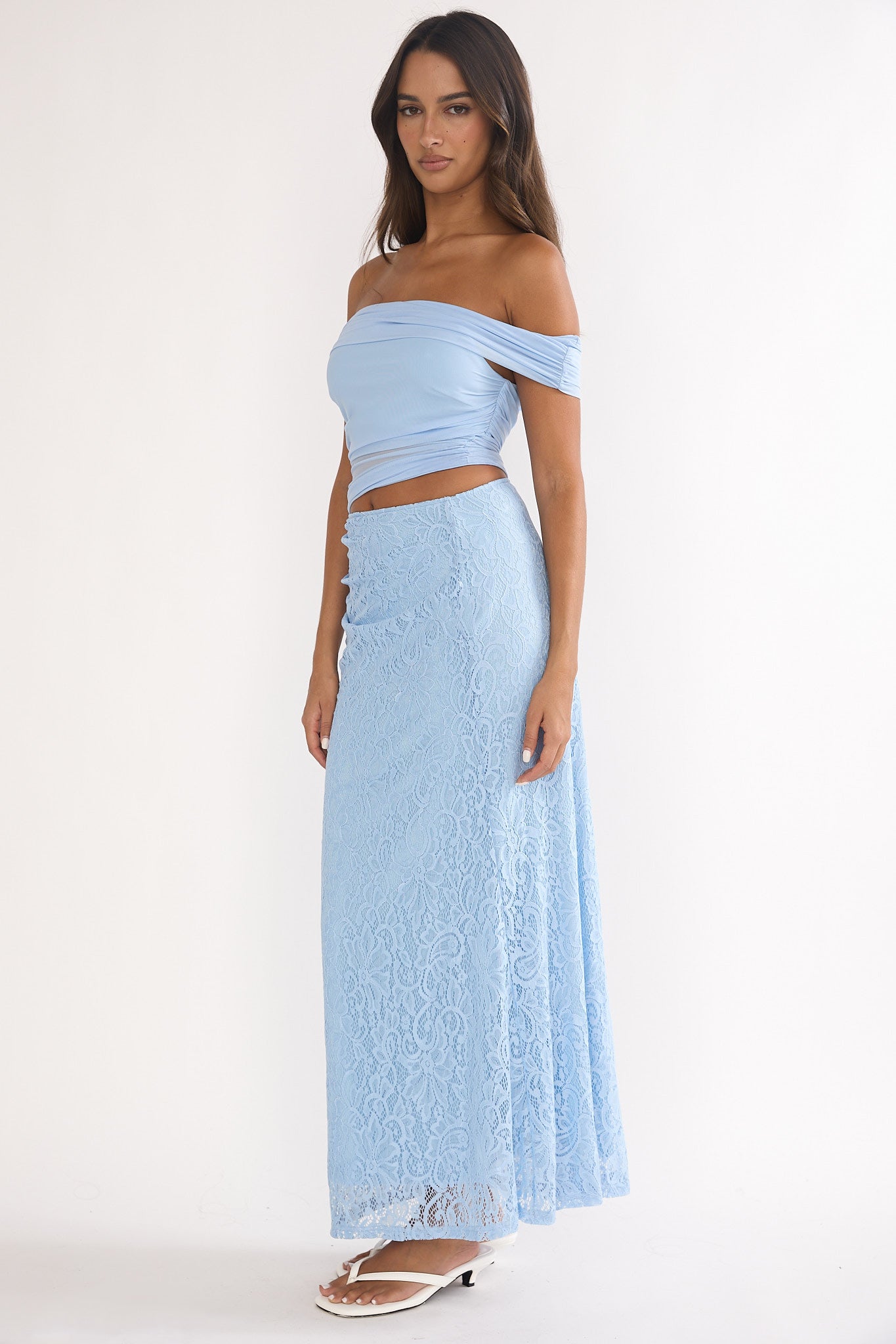 Shoulder Lace Maxi Dress Blue Lorely Off-Shoulder Midi Dress