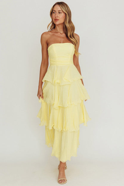 Giavana Strapless Ruffle Midi Dress