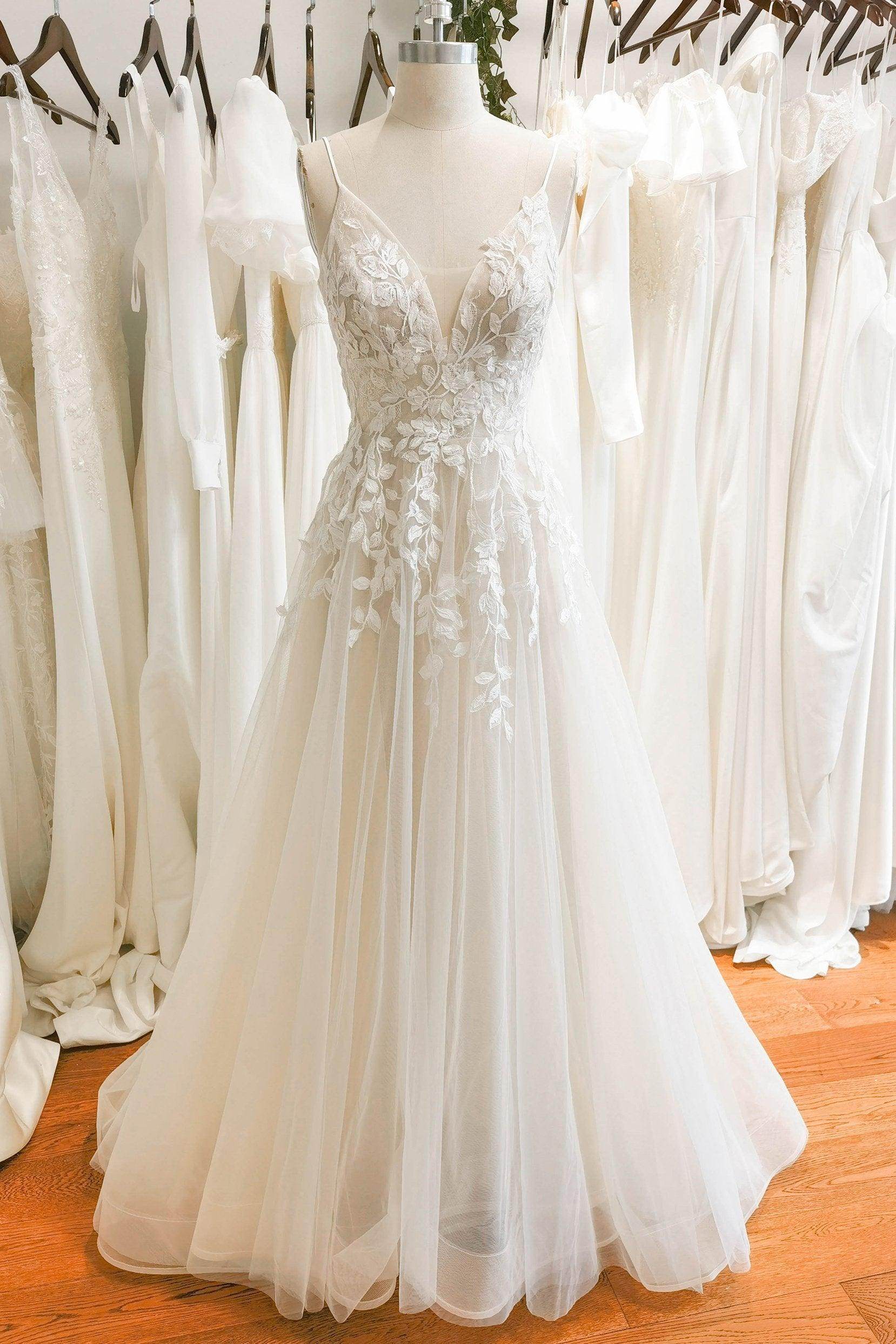 Line Floor Length Lace Tulle Wedding Dress CW3119 Arabella Lace Tea Length Dress