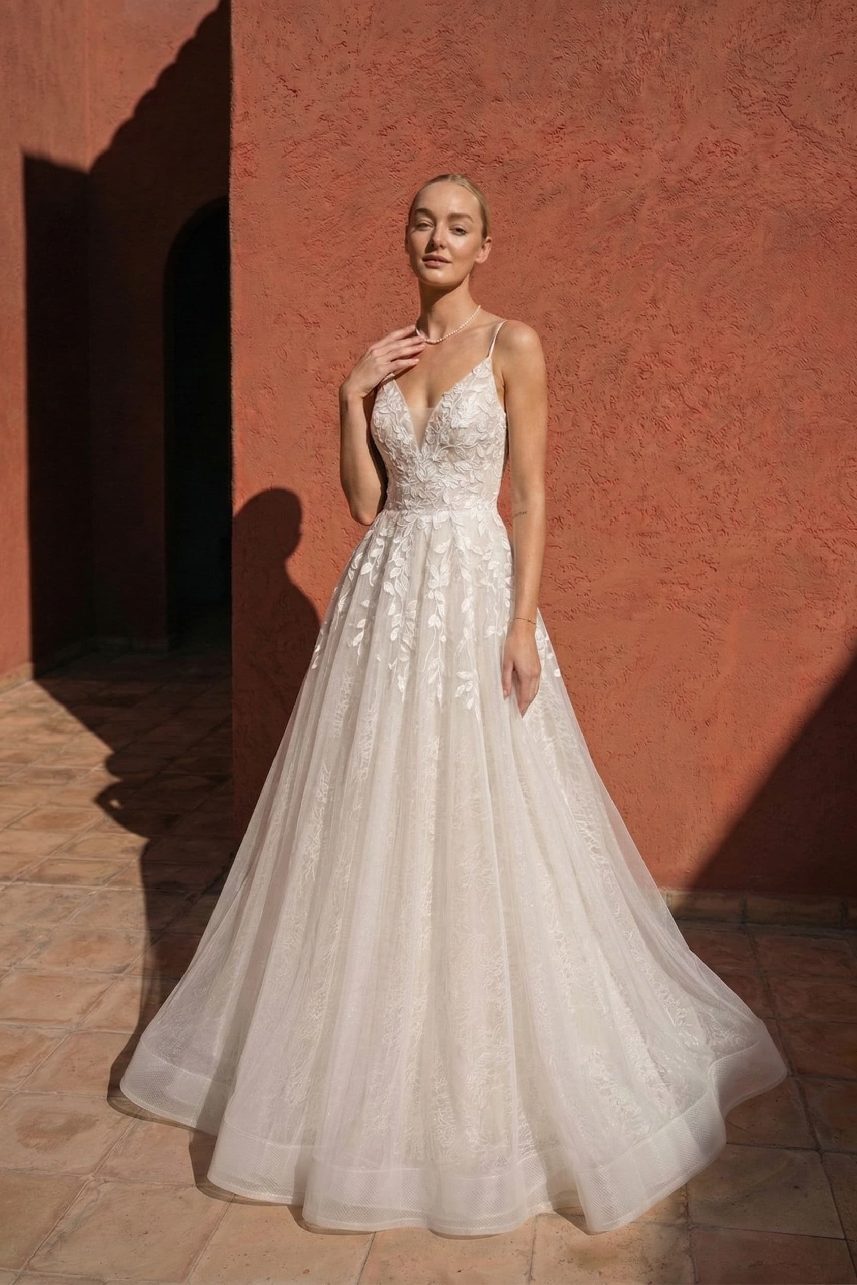 Line Floor Length Lace Tulle Wedding Dress CW3119 Arabella Lace Tea Length Dress
