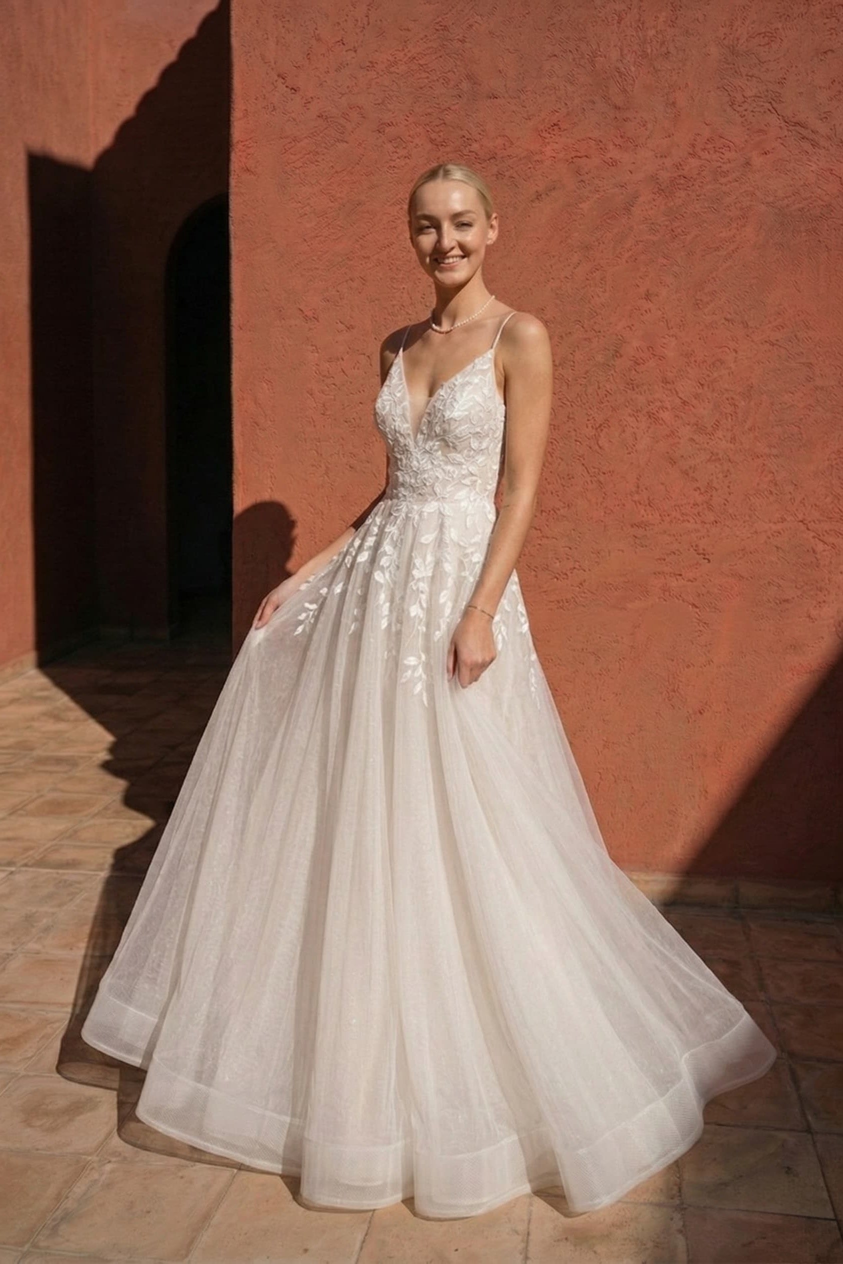 Line Floor Length Lace Tulle Wedding Dress CW3119 Arabella Lace Tea Length Dress