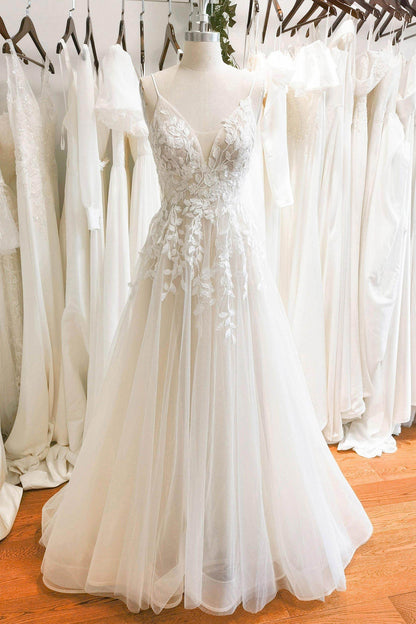 Line Floor Length Lace Tulle Wedding Dress CW3119 Arabella Lace Tea Length Dress