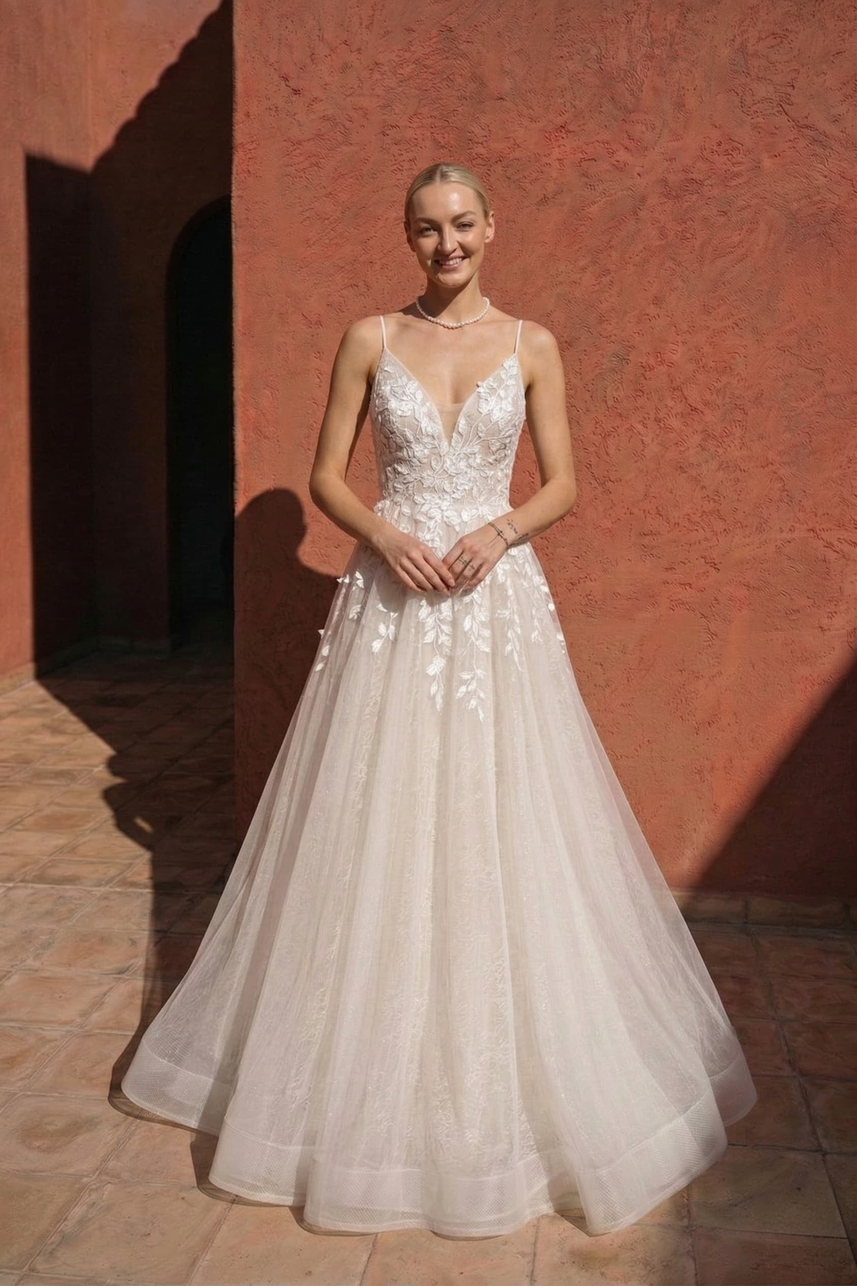 Line Floor Length Lace Tulle Wedding Dress CW3119 Arabella Lace Tea Length Dress