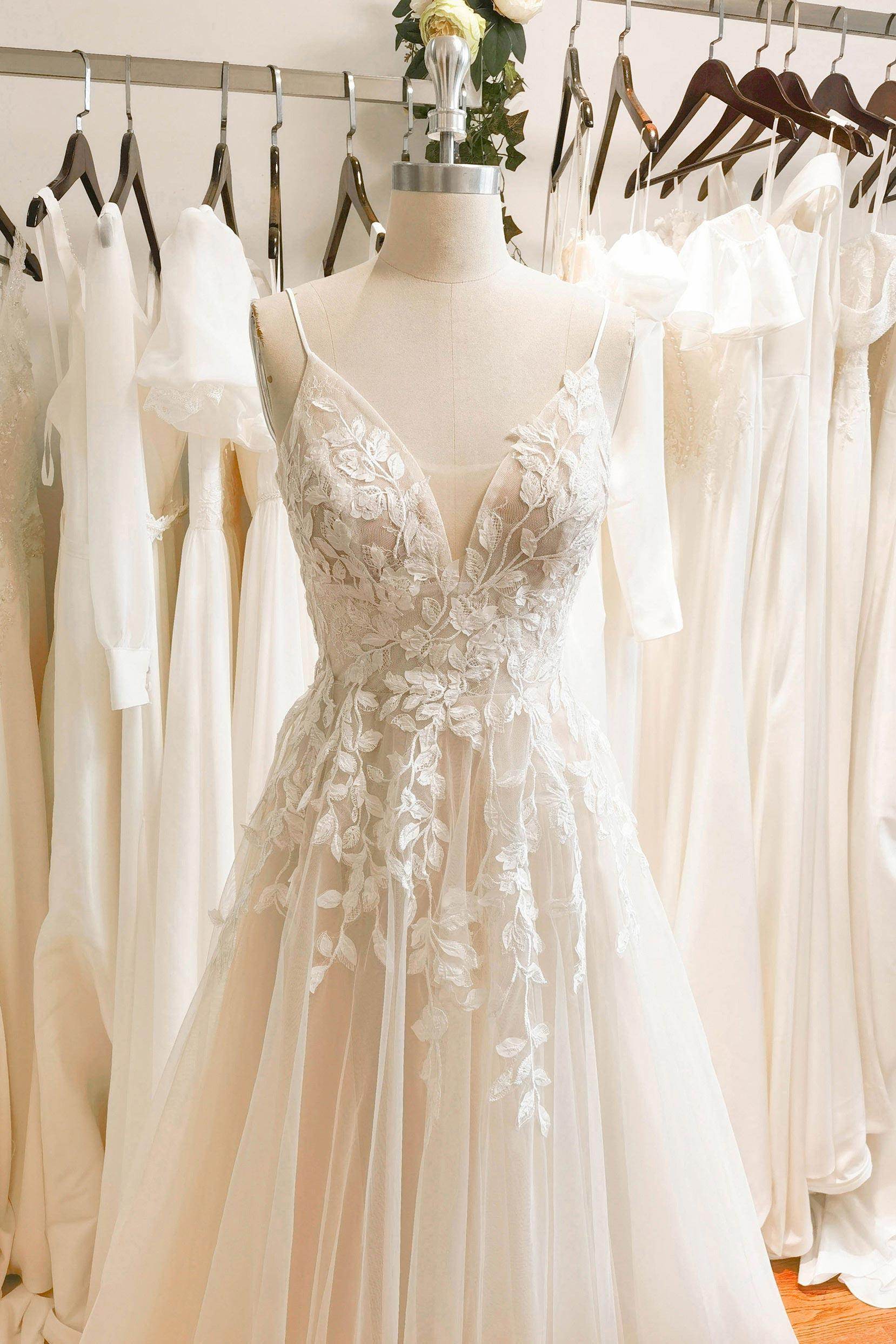 Line Floor Length Lace Tulle Wedding Dress CW3119 Arabella Lace Tea Length Dress
