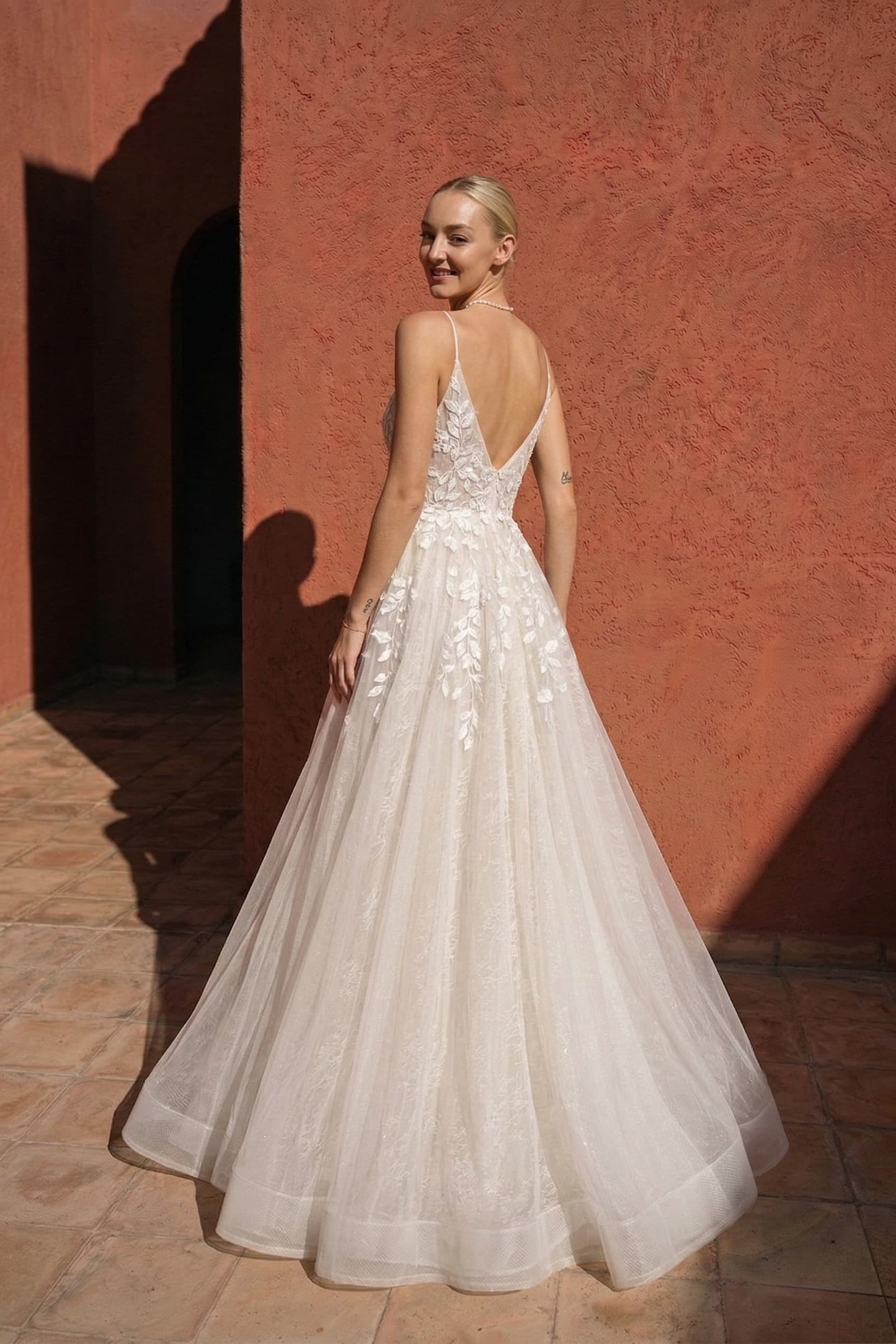 Line Floor Length Lace Tulle Wedding Dress CW3119 Arabella Lace Tea Length Dress