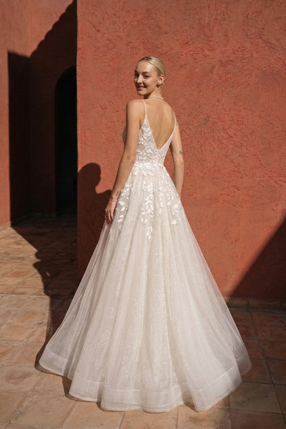 Line Floor Length Lace Tulle Wedding Dress CW3119 Arabella Lace Tea Length Dress