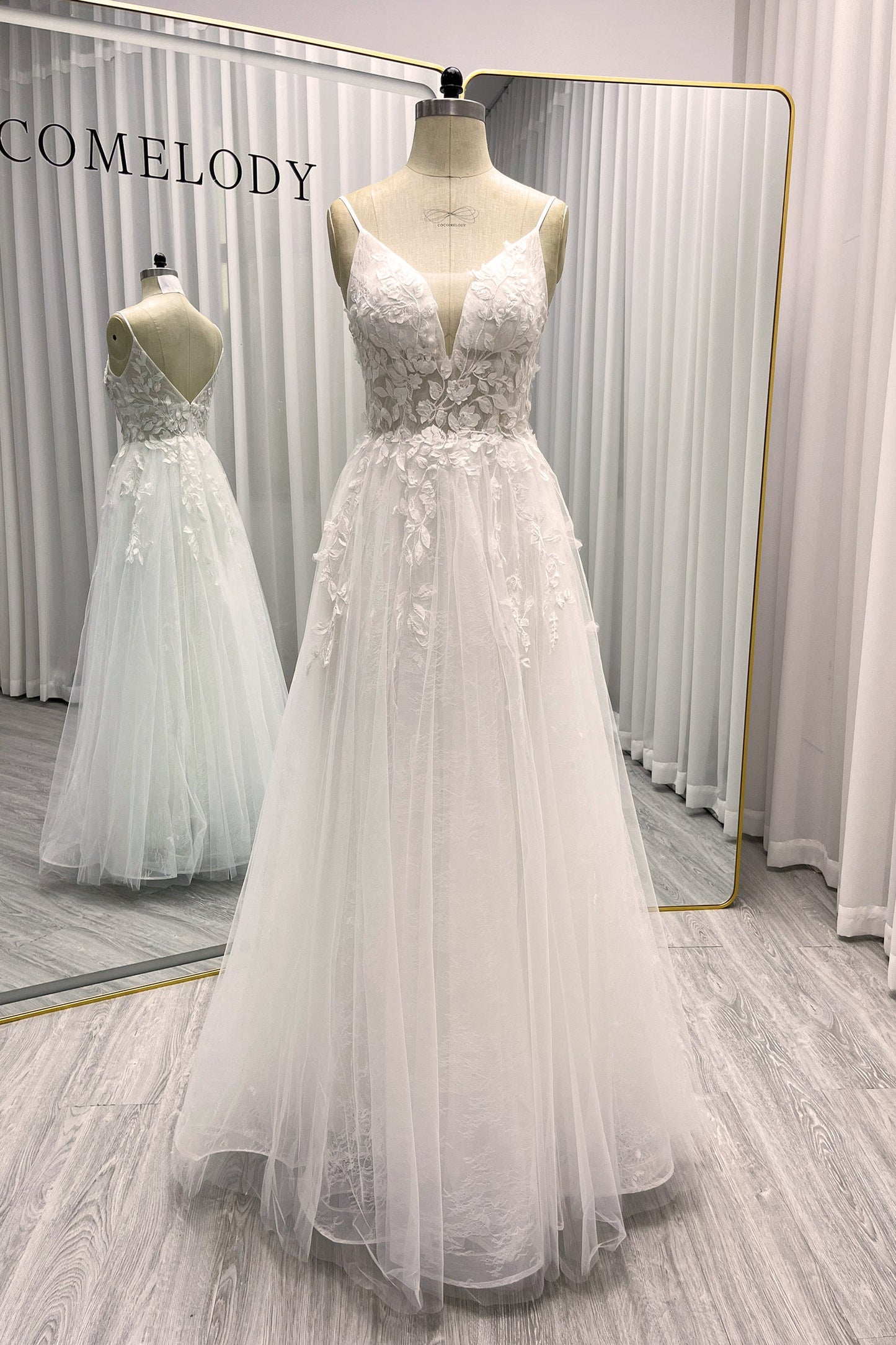 Line Floor Length Lace Tulle Wedding Dress CW3119 Arabella Lace Tea Length Dress