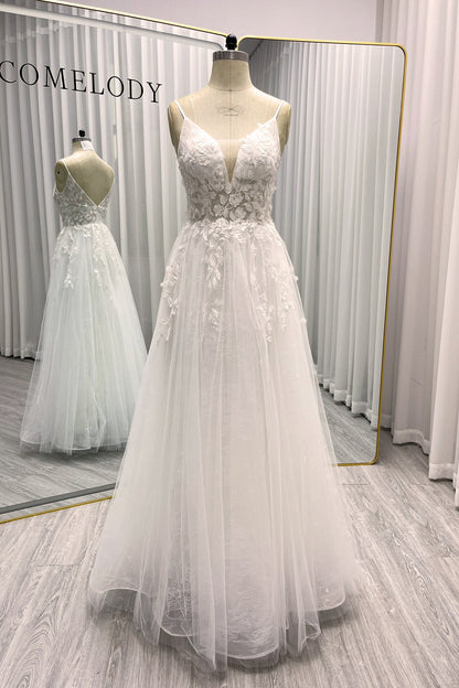 Line Floor Length Lace Tulle Wedding Dress CW3119 Arabella Lace Tea Length Dress