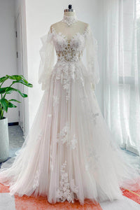 Line Court Train Lace Tulle Wedding Dress CW3156