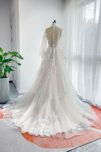 Line Court Train Lace Tulle Wedding Dress CW3156 Arabella Lace Tea Length Dress