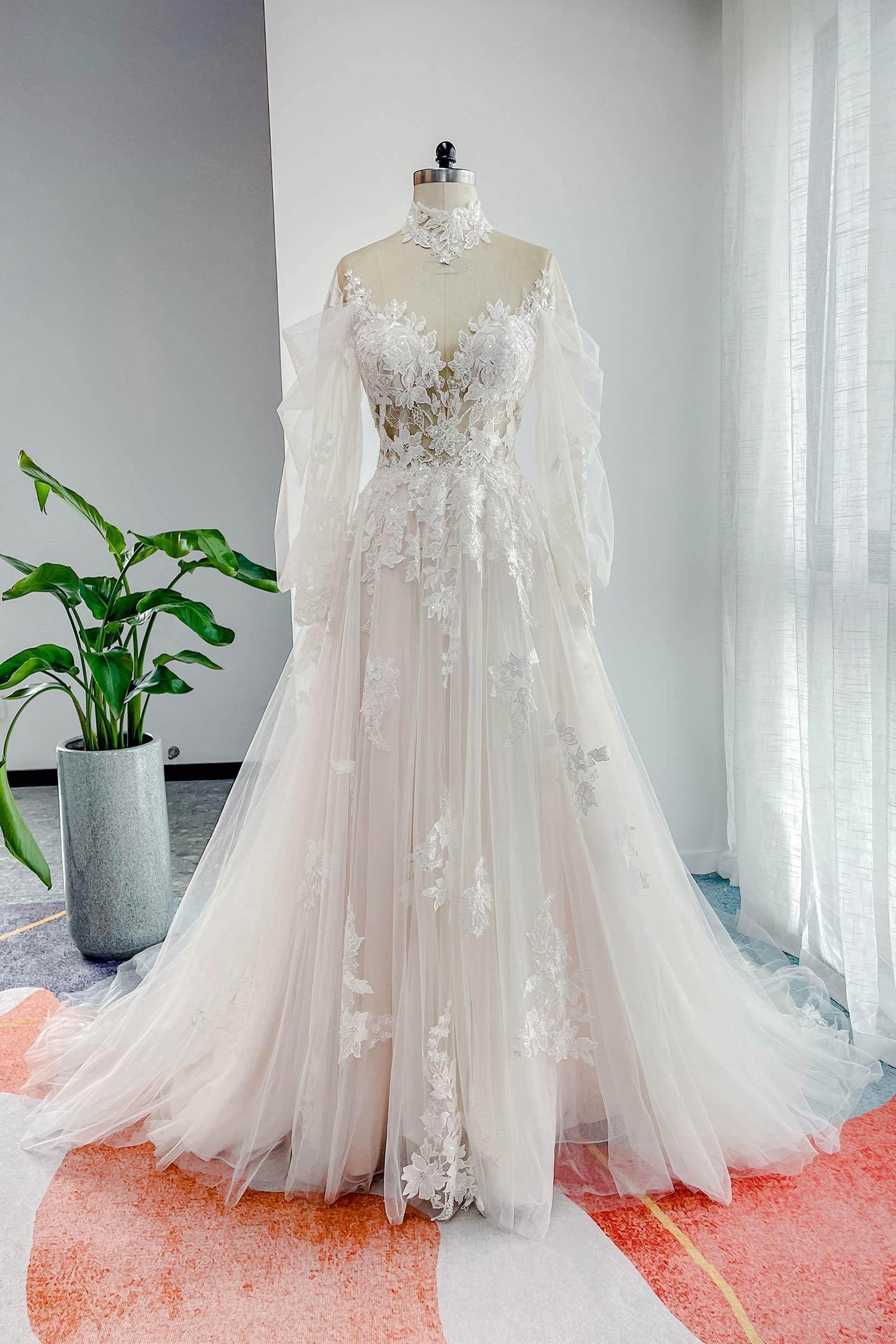 Line Court Train Lace Tulle Wedding Dress CW3156 Arabella Lace Tea Length Dress