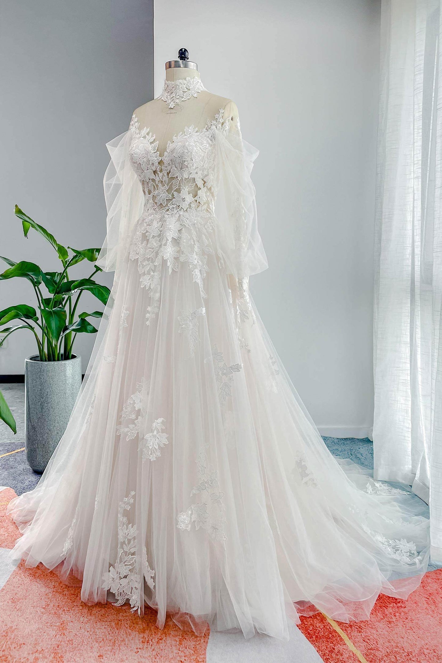 Line Court Train Lace Tulle Wedding Dress CW3156 Arabella Lace Tea Length Dress