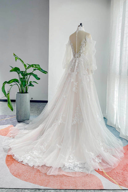Line Court Train Lace Tulle Wedding Dress CW3156 Arabella Lace Tea Length Dress